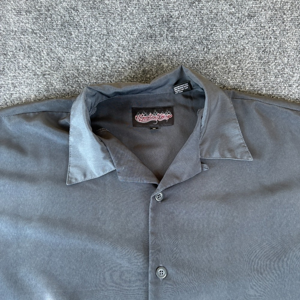 Vintage‎ Sapphire Lounge Shirt Mens Medium Gray Black Flame Graphic Button Up